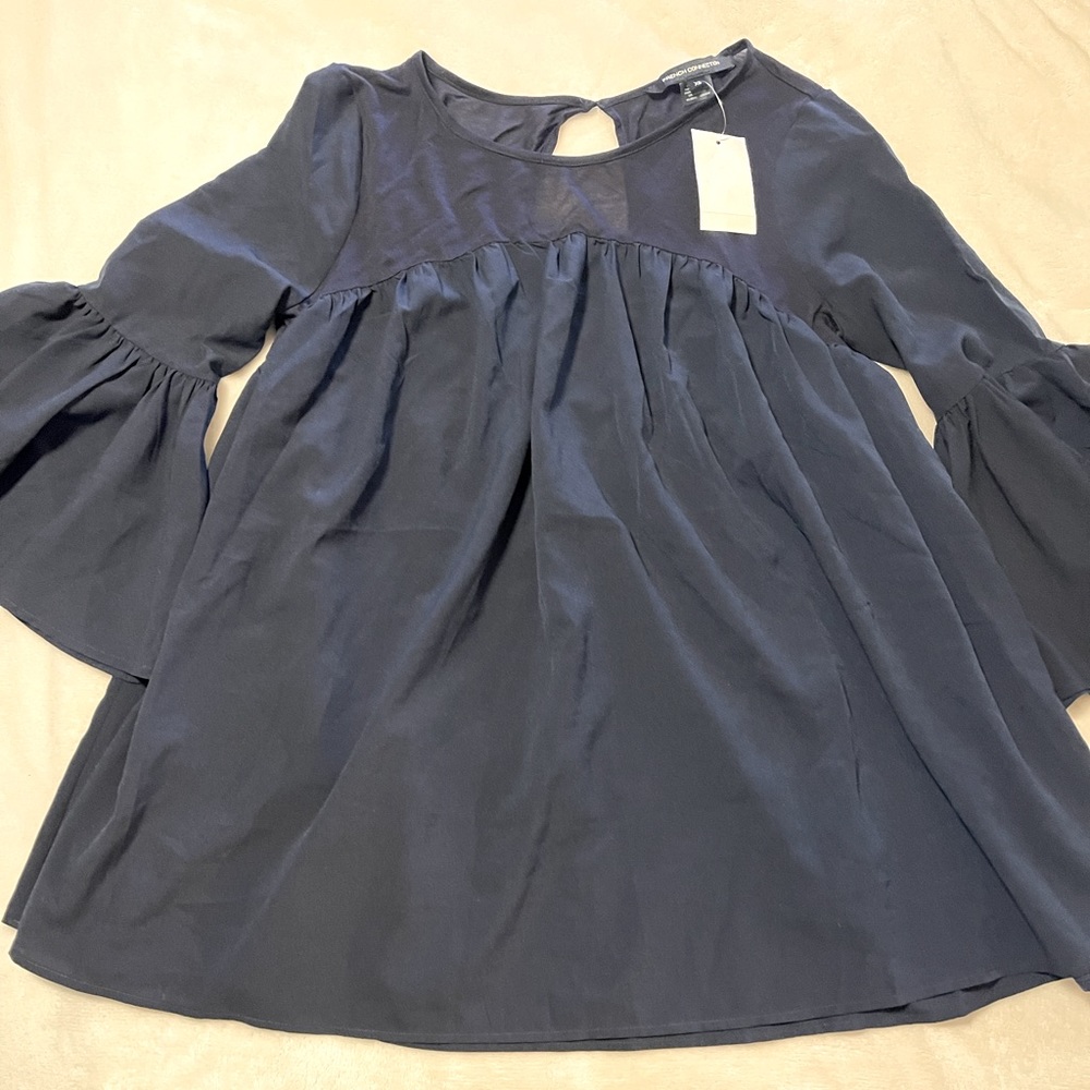 French Connection Flutter Babydoll Top Blue XS